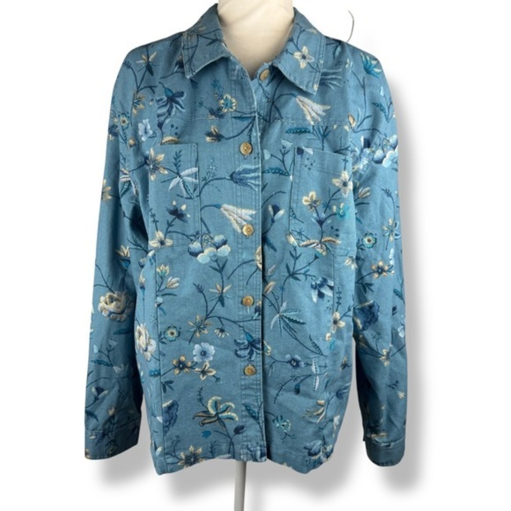 Coldwater Creek Jacket Womens Size‎ XL Floral Cotton Cottagecore Vintage 90s USA